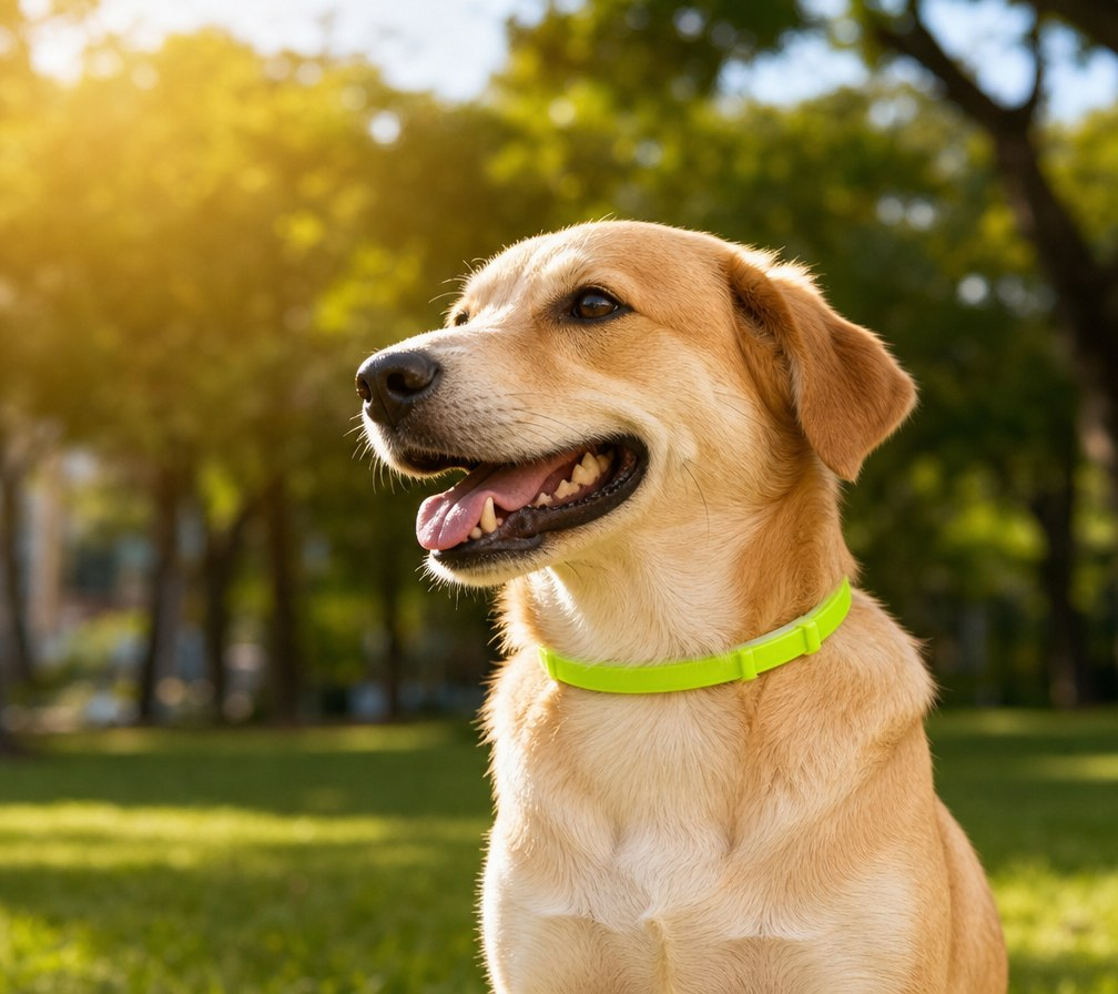 Dog wearing TickOff collar in park